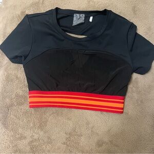 Black Crop Top with Red and Orange Stripes
